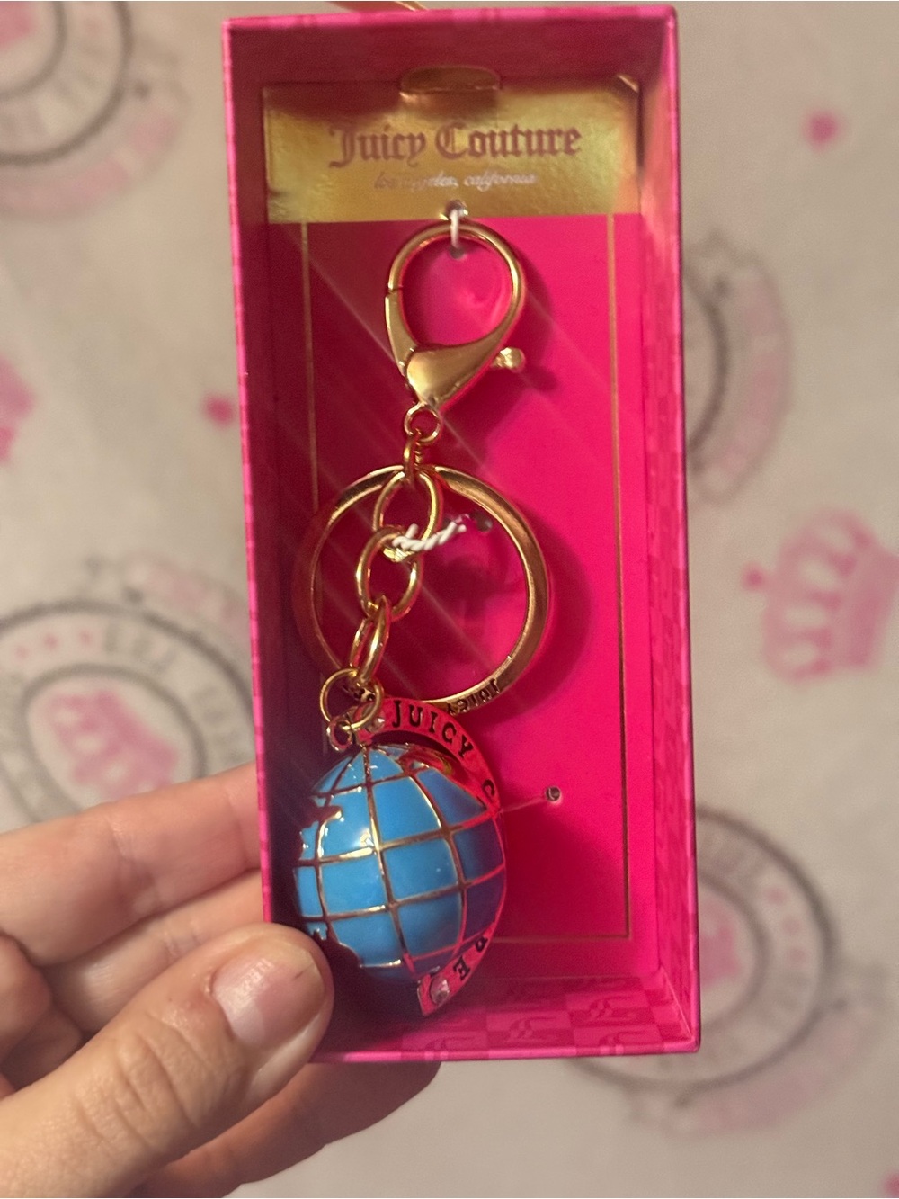 Juicy Couture Blue Globe Keychain with Gold Accents